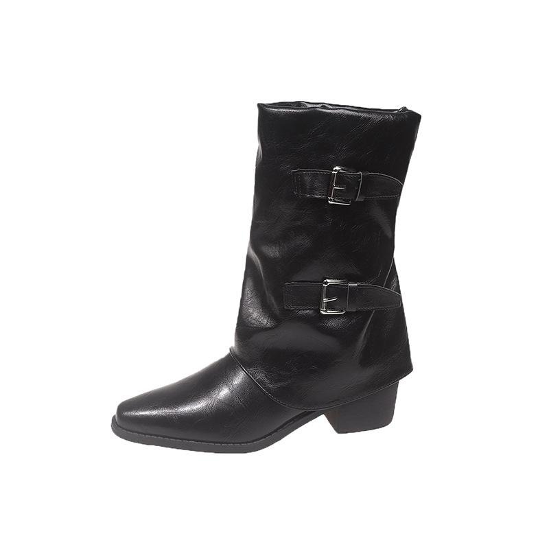 

High Heel Martin Boots Women s Skinny Boots 2025 Autumn and Winter New Pointed Spice Girls Pile Pants Tube Thick Heel Super Fire Small Short Boots 41 чёрный