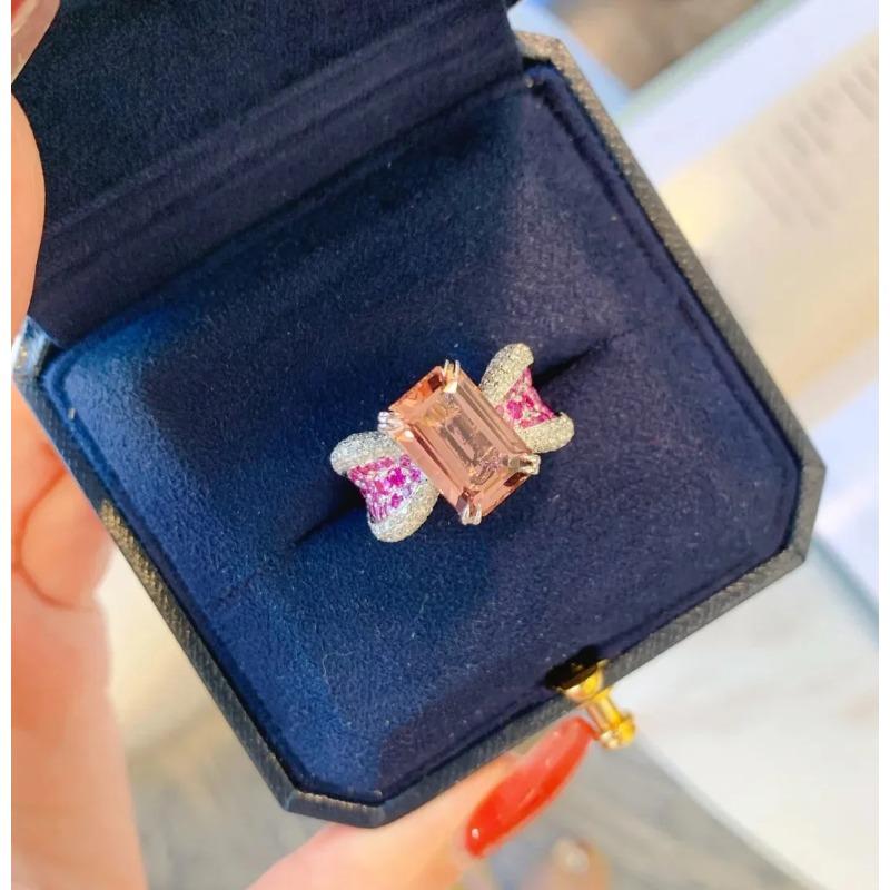

Женские серебряные кольца квадратной огранки с розовым цирконием, свадебное обручальное кольцо с блестящими кристаллами, свадебные украшения