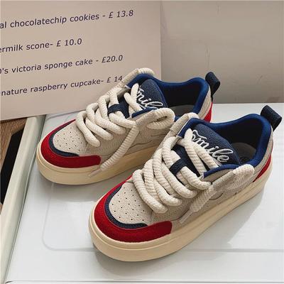 2024 Nuovo Design Scarpe Bianche Comode Scarpe da Skate Casual da Donna Lacci Spessi a Corda Scarpe a Pane Donna
