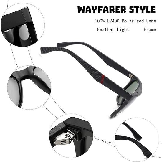 Dervin UV Protection Lightweight Square Polarized Sunglasses for Men