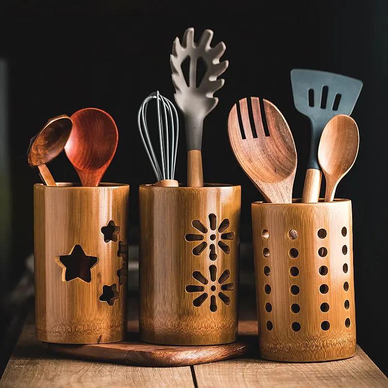Hollow Bamboo Chopsticks Drain Rack Household Multifunctional Chopsticks Tube Kitchen Chopsticks Storage Tube Drain Rack