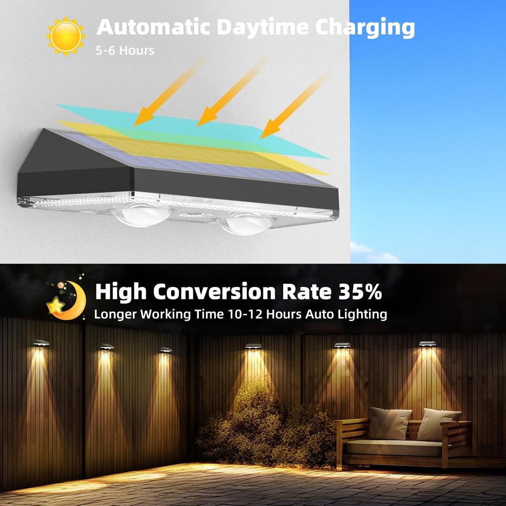 Solar Fence Lights Outdoor- IP65 Waterproof 3 Mode Solar Deck Lights for Outside Yard Railing Step Patio Stair and Wall (6 pack)