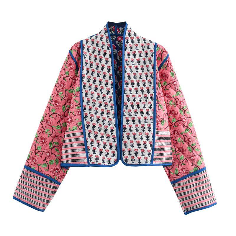 

2024 Fall and Winter New Fashion Cross-Border Women s Clothing Street Fashion Wear Printed Cotton-Padded Jacket Thick Short Coat Coat on Both Sides Double-sided flower case 2 L