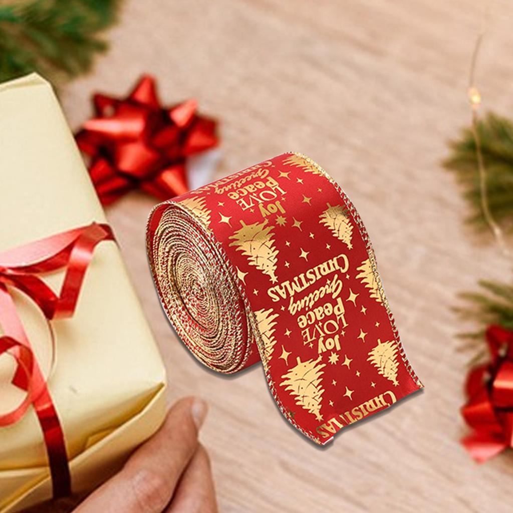 1 Roll Christmas Fabric Ribbons Xmas Wine Red Gold Snowflake Velvet Edge Wired Ribbons for New Year Wrapping Crafts Decoration