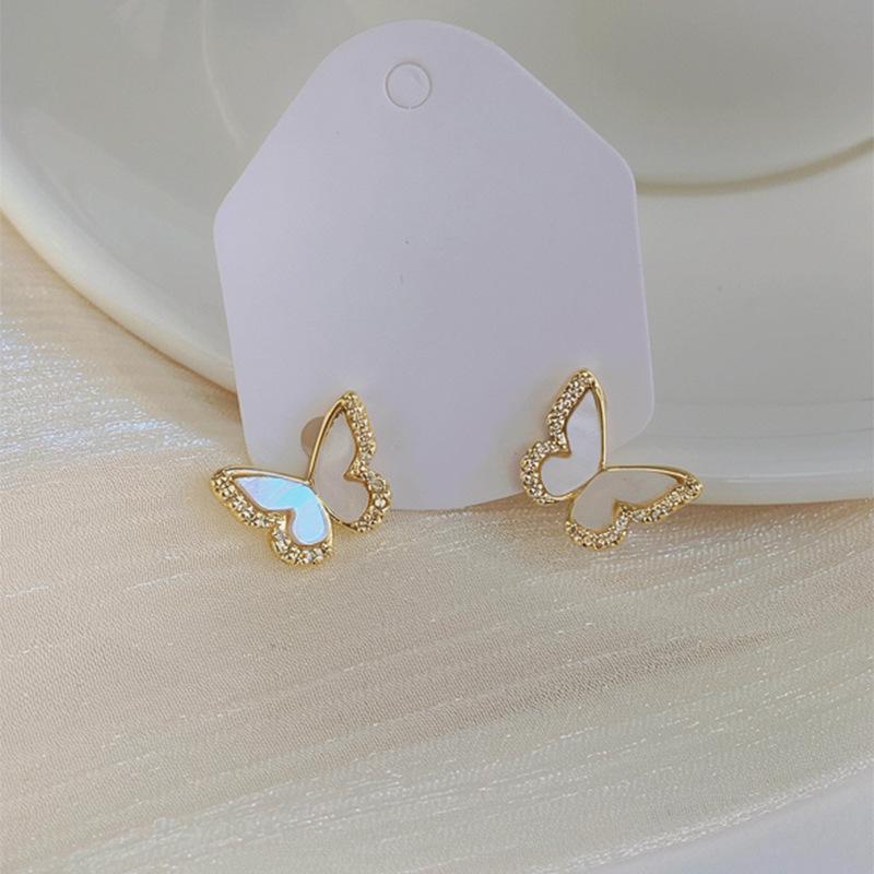 14k Gold Plated Silver Zircon Butterfly Earrings: Fashionable, Exquisite, Versatile Jewelry for Women
