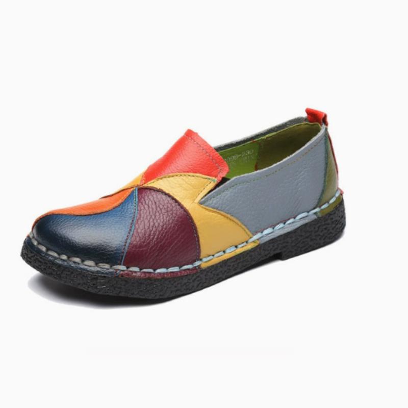 Women's Colorblock Flat Loafers, Fashion Round Toe Soft Sole Slip On Faux Leather Shoes, Casual Walking Anti-skid Shoes