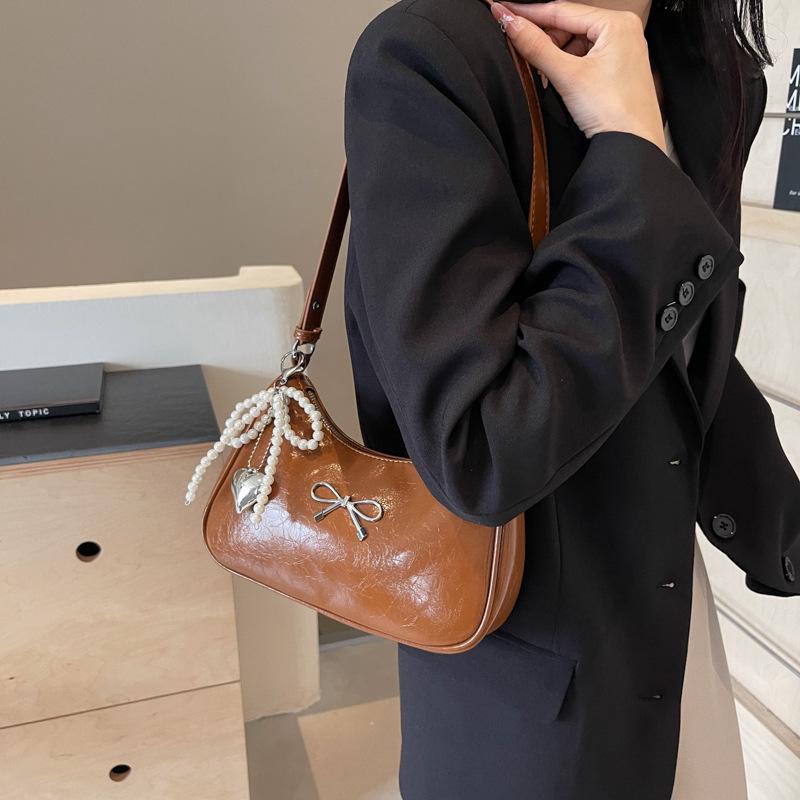 New Shoulder Messenger Bag Fashionable Texture Underarm Bow Decoration Women's Bag Retro Style Underarm Bag