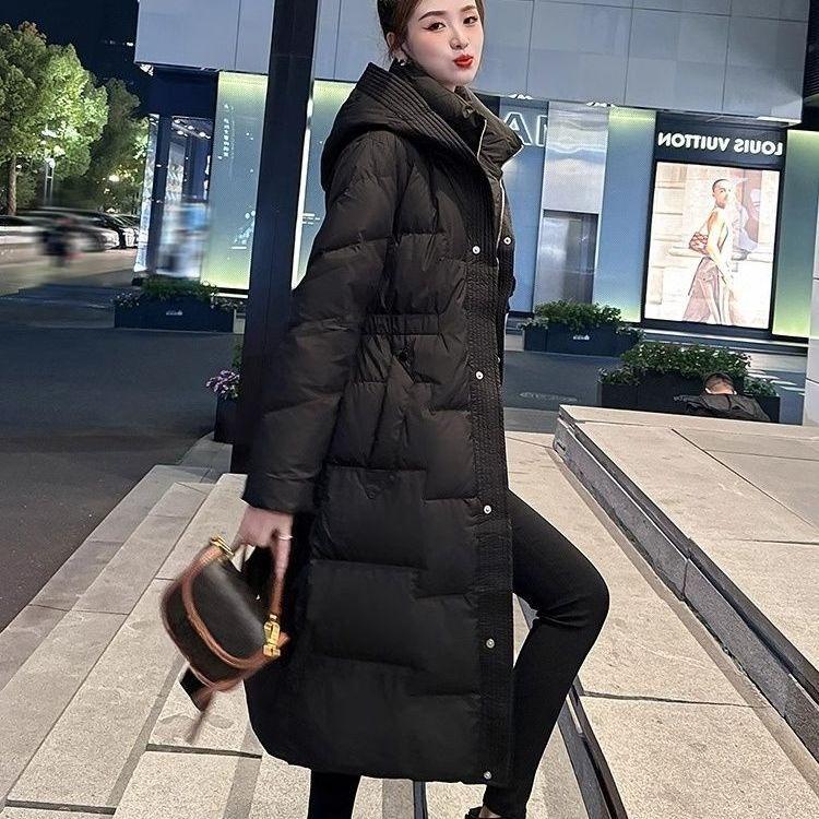 Winter Casual Cotton Coat Women Oversize Long Slim Fit Pure Color Simple Outwear