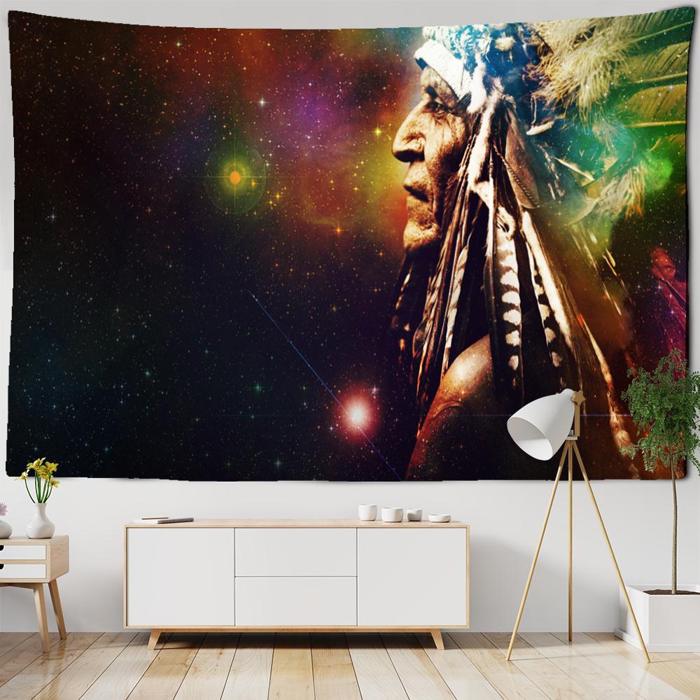 Indian Head Sculpture Tapestry Wall Hanging Psychedelic Mystery Bohemian Living Room Background Cloth Decor