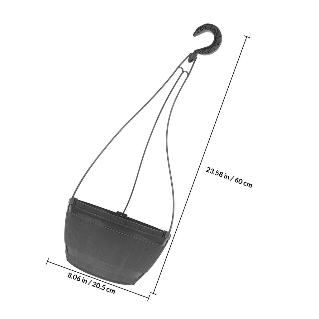 2Pcs Plastic Hanging Planter Pots Self-Watering Feature Faux Wood Barrel Texture Balcony Patio Garden Indoor Outdoor Hanging