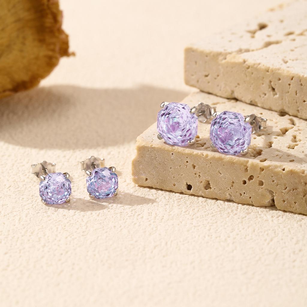 MODIAN 925 Silver Elegant Violet Rose Cut Cubic Zirconia Wedding Engagement Earrings For Women Fine Jewelry