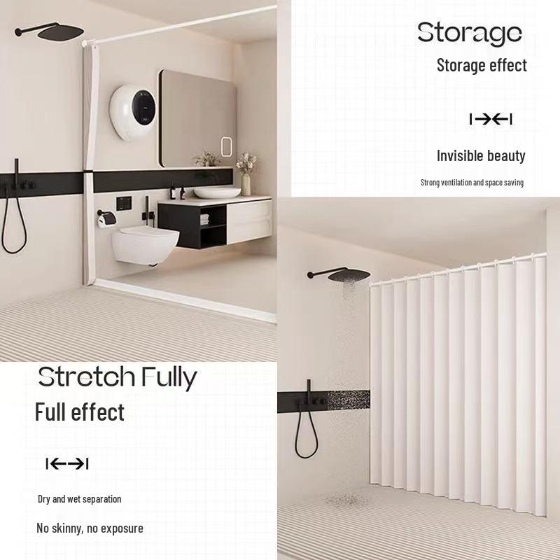 Foldable No-Drill Shower Curtain and Blackout Partition