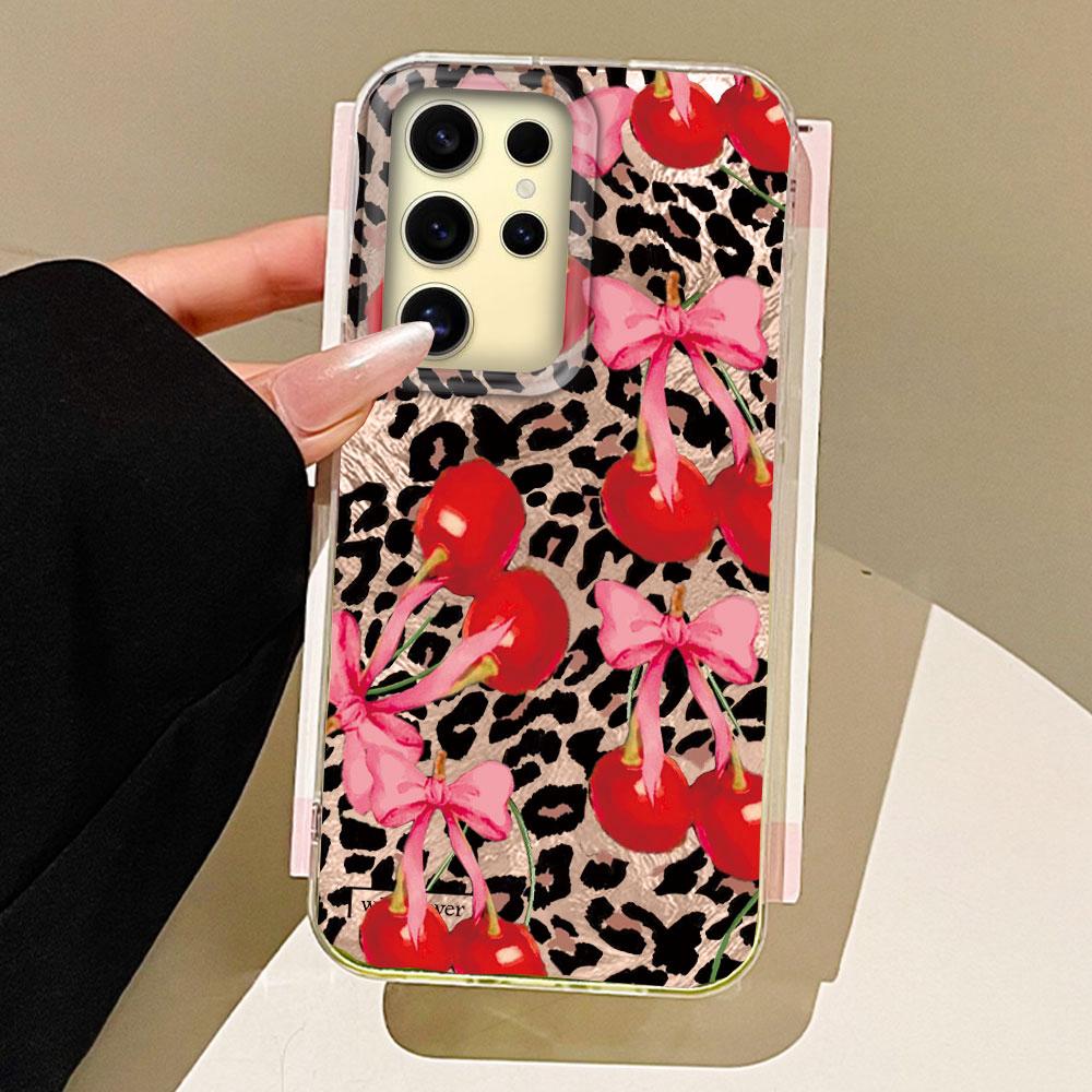 

Чохол для телефону для жінок з текстурою вихору з леопардовими вишнями для Samsung Galaxy S25 Edge S24 S23 S22 S21 S20 FE Plus Ultra Shell Cover Samsung Galaxy S25FE білий