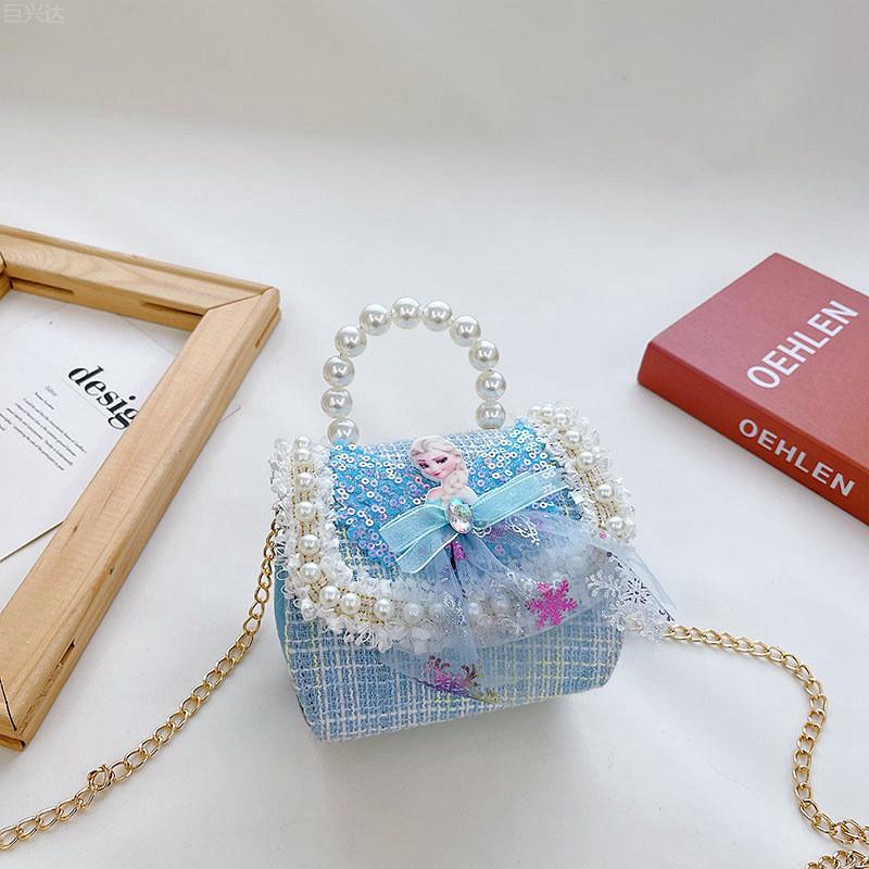 Charming Pearl Children s Bag Lovely Woolen Crossbody Bag For Girls With Chain синий
