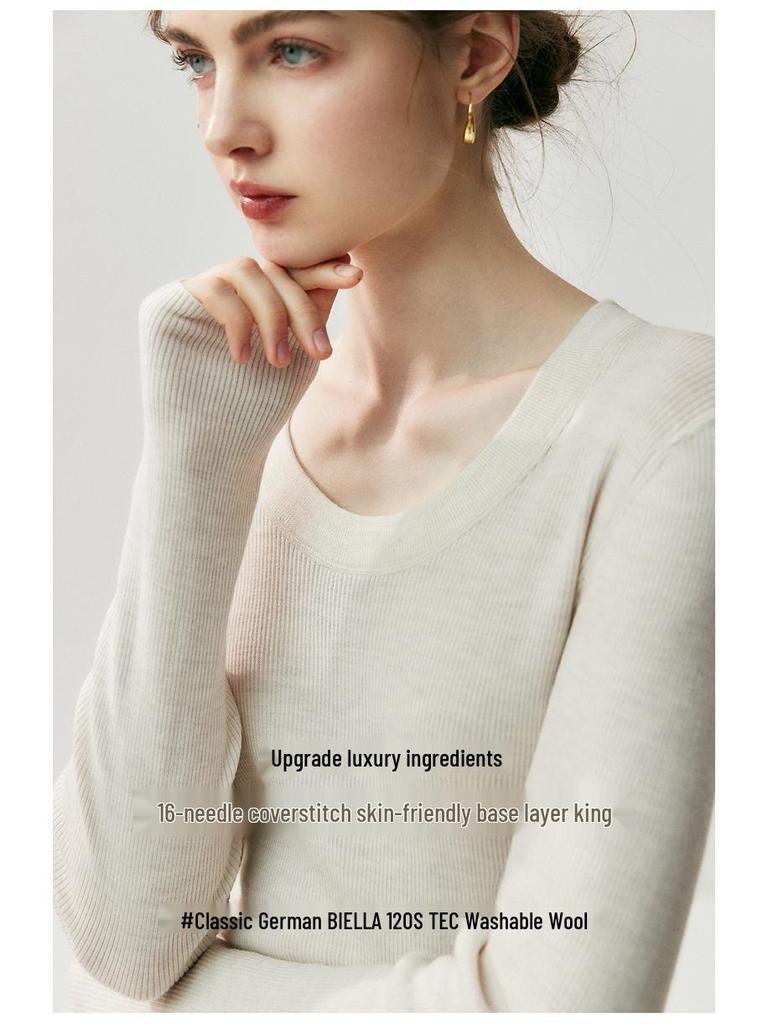 Women's Slim-Fit U-Neck Sweater — Fine Merino Wool, Autumn/Winter Collection