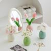 Small Daisy Artificial Flower in Cream Ceramic Vase - Ins Style Tulip for Living Room or Bedroom Decoration.