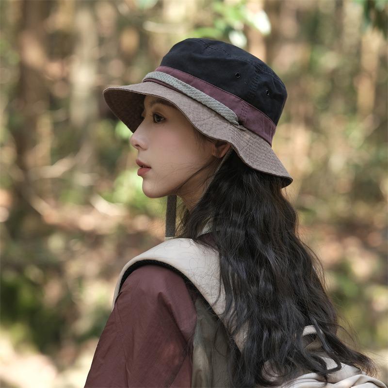Women's Summer Anti-UV Fisherman Hat - Lightweight Foldable, Color-block Sun Protection Cap for Hiking Cycling Outdoor