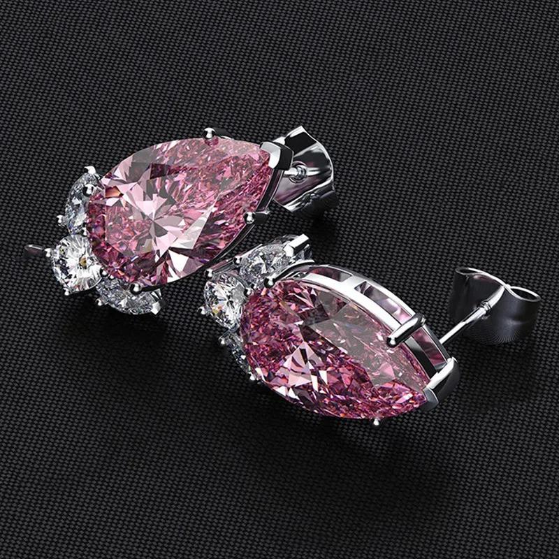 Exquisite Women'S Earrings Pink Zircon Romantic Wedding Accessories High End Anti Allergy And Beautiful Engagement Jewelry