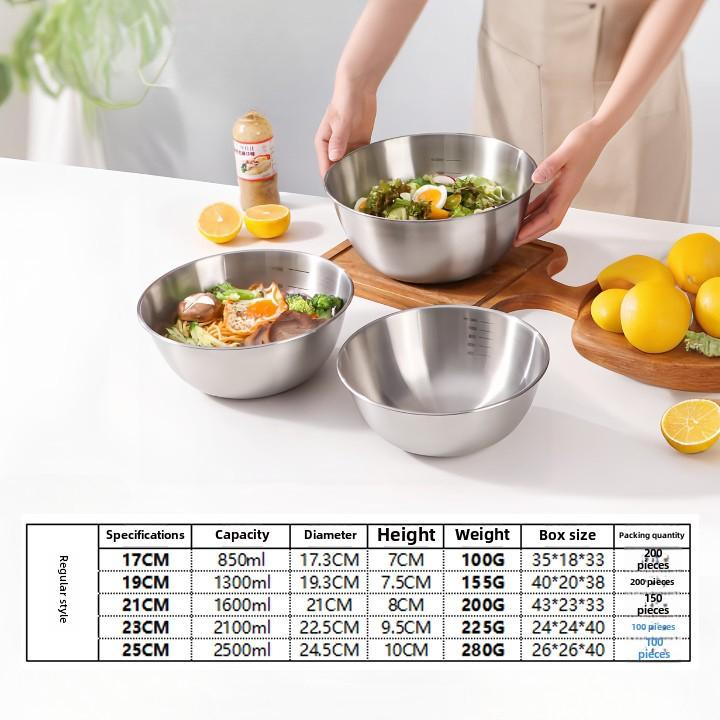 Salad Basin Kitchen Household Cooking Stainless Steel and Dough Kneading Basin Egg Mixing Baking Basin Straight Edge Graduated Basin