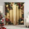 2PCS Gold Christmas Print Curtains, Xmas Ball Pine Branch Snowflake Window Drapes for Holiday Bedroom Living Room Decor