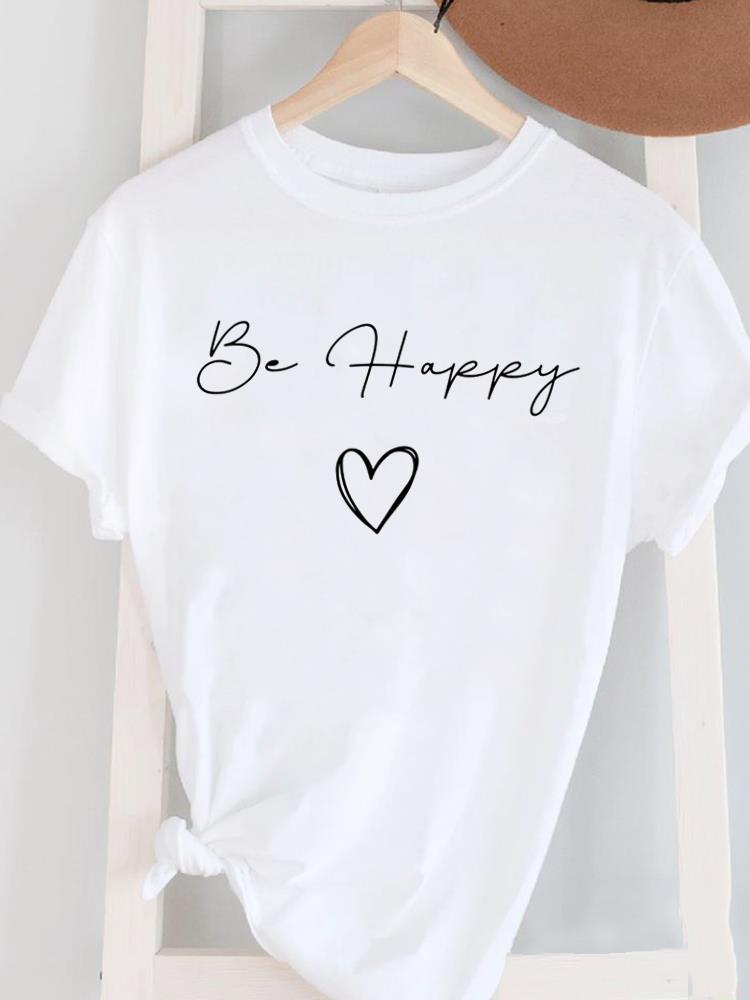 (Asian Size) Women's Top T Female Print Short Sleeve T-shirts Fashion flower letter O-neck Casual Clothing  Graphic Tee