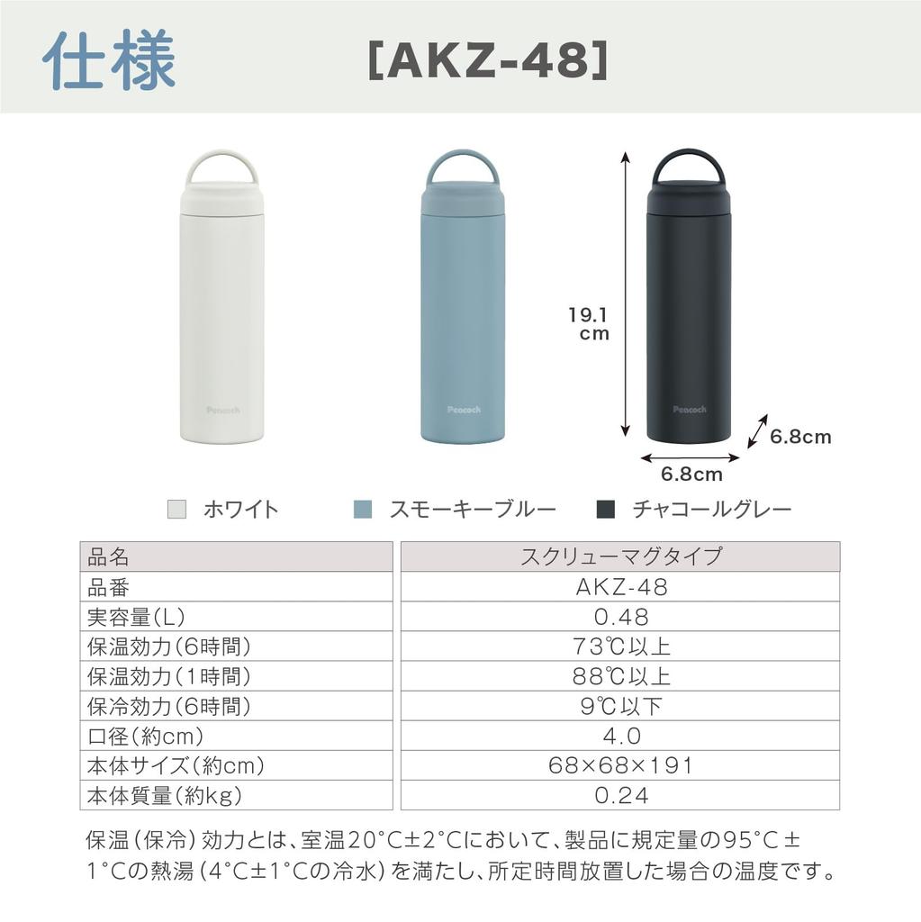 Peacock Screw Mug Bottle Smoky Blue 480ml Water Bottle Thermal Insulation with Handle Vacuum Insulation Thermos Tumbler Coffee Mug Easy To Wash Mug