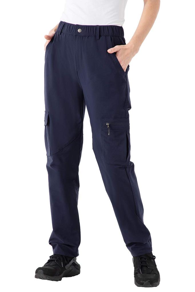 Gopune Women's Trekking Pants, Water-Repellent Quick-Dry Stretch Cargo Pants for Hiking, Golf, Camping, Fishing, UV-Cut Cooling Lightweight (Navy, L)