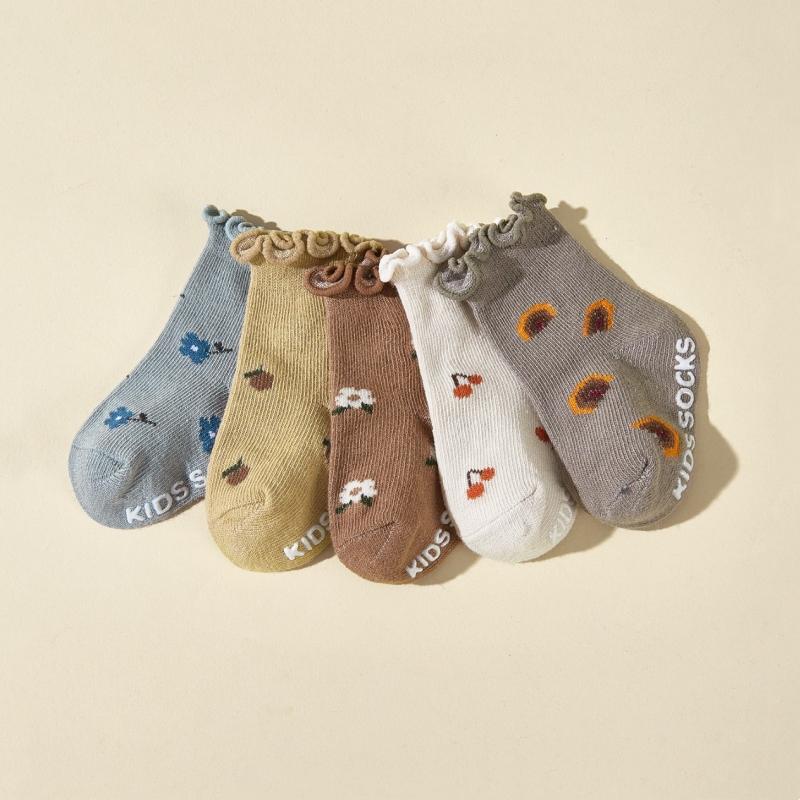 

5 пар/комплект новых носков для девочек и мальчиков, детские нескользящие хлопковые носки на весну и осень, детские дышащие носки с оборками L(2-3y) разноцветный