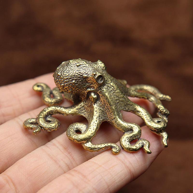 Antique Octopus Ornament Brass Copper Animal Figurines Miniatures Desk Statues Accessories Creative Table Craft Home Decoration