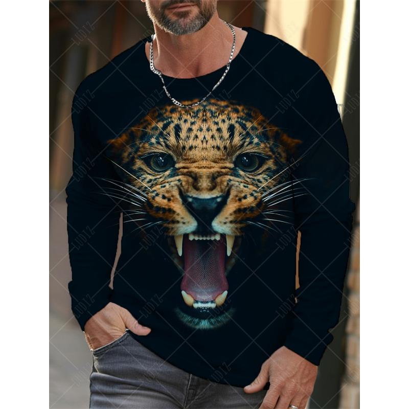 Vintage Langermet T-skjorte for menn 3d-print skjorter Mote Dyre Leopard Grafikk Klær Ermeoverdeler Menn Oversized Streetwear