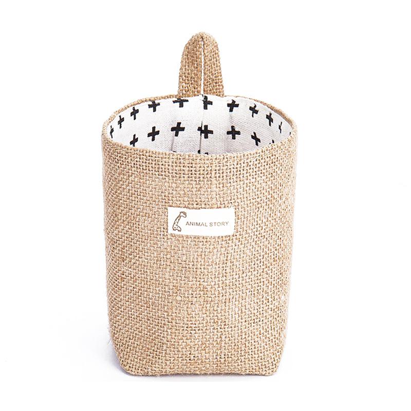 1pcs Home Decor Stripe Hanging Pocket Small Sack Sundries Organizer Cosmetic Organiser Cotton Linen Storage Bag Storage Baskets