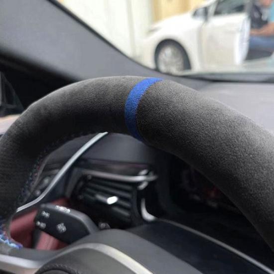 Suede Blue-Line Steering Wheel Leather Cover For Toyota Prius 30 XW30 2009-2015