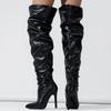 Women Side Zipper High Thin Heel Long Boots Spice Girl Pleated Over Knee High Boots for Outdoor Nightclub Pub Party Gathering