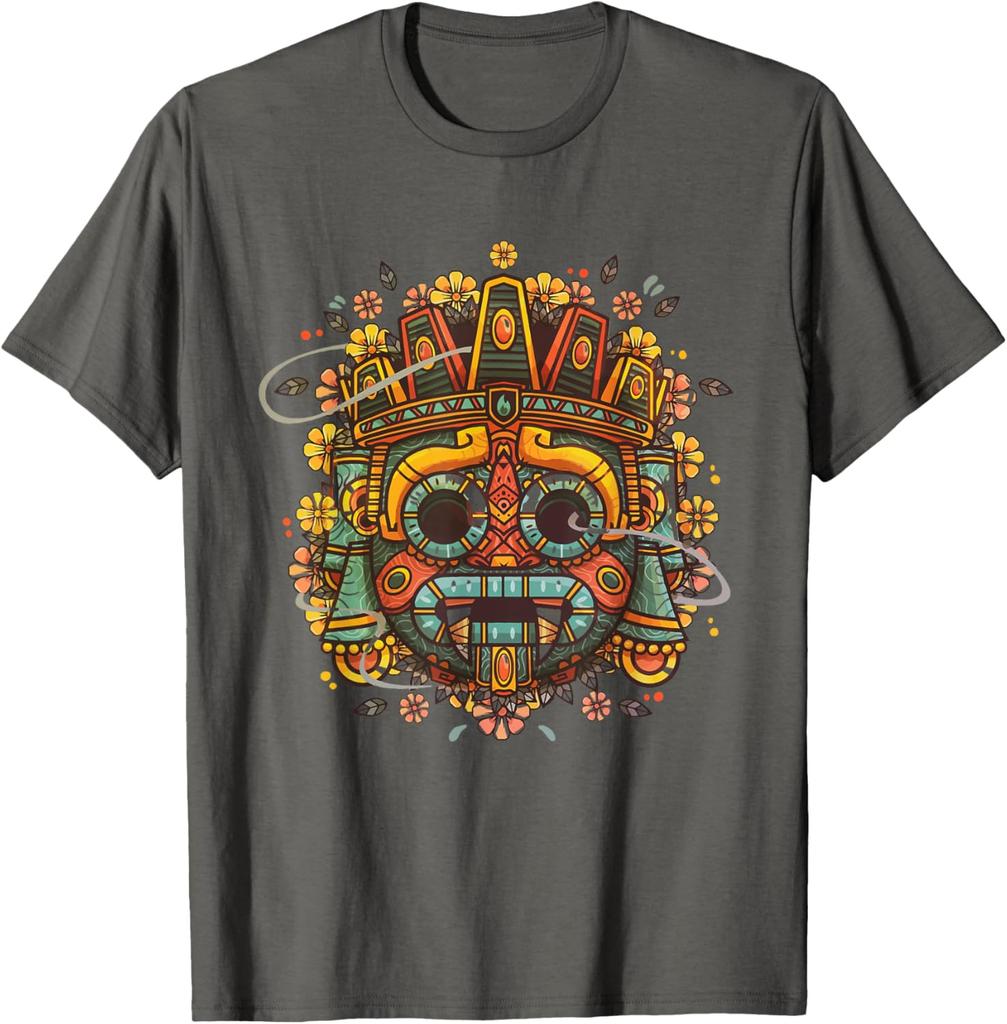 T-shirt Colorata Maschera Maya Azteca Uomo Casual Traspirante Grafica Maglietta Viaggio