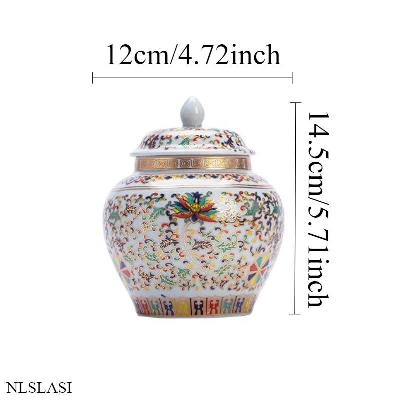 

1pc Chinese Style Ceramic Enamel Tea Can Sealed Moisture-proof Tea Set Household Tea Storage Jar Kitchen Seasoning Container
