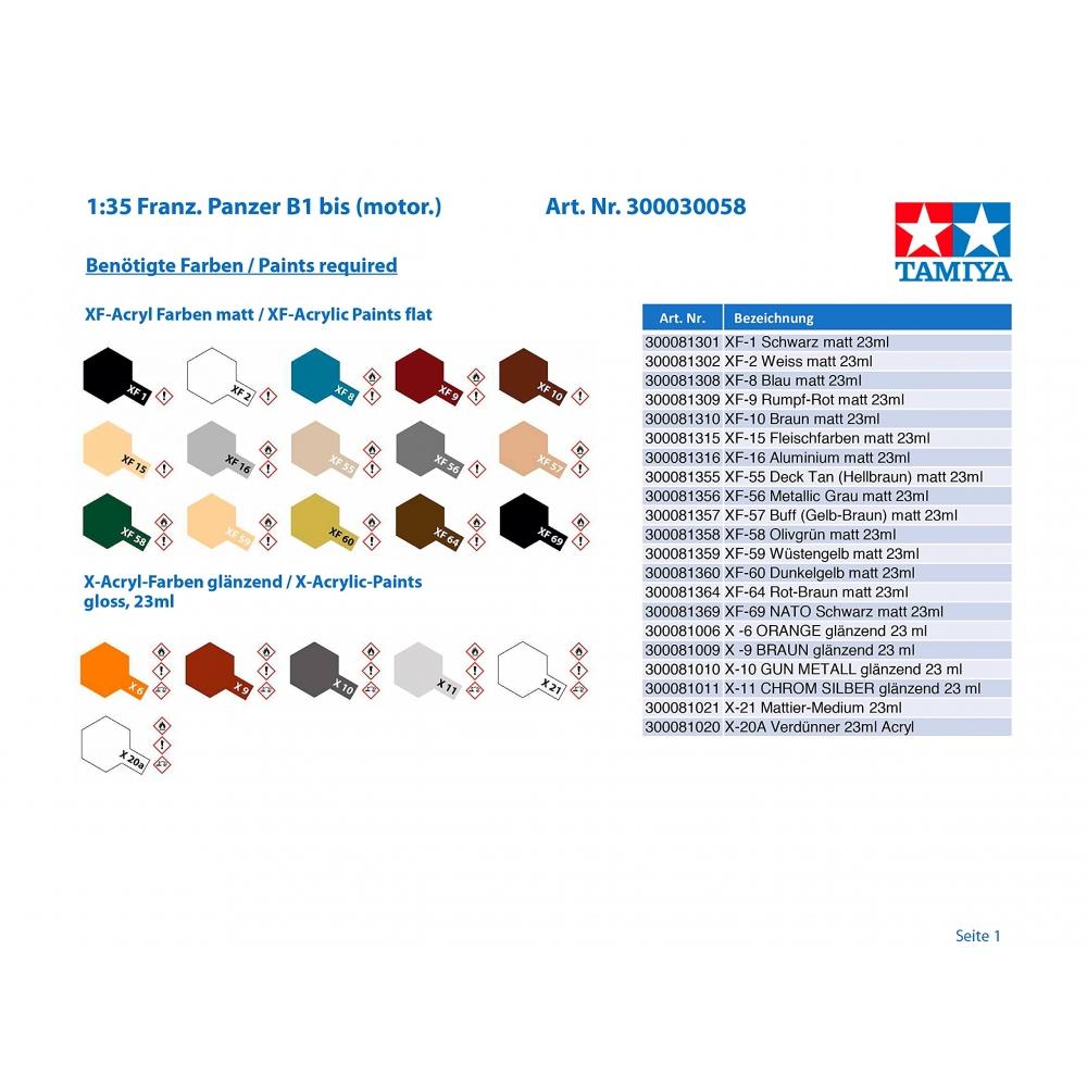 Tamiya 135 Tank Series No.58 French Army B1 bis Single Motorized Specification Plastic Model 30058