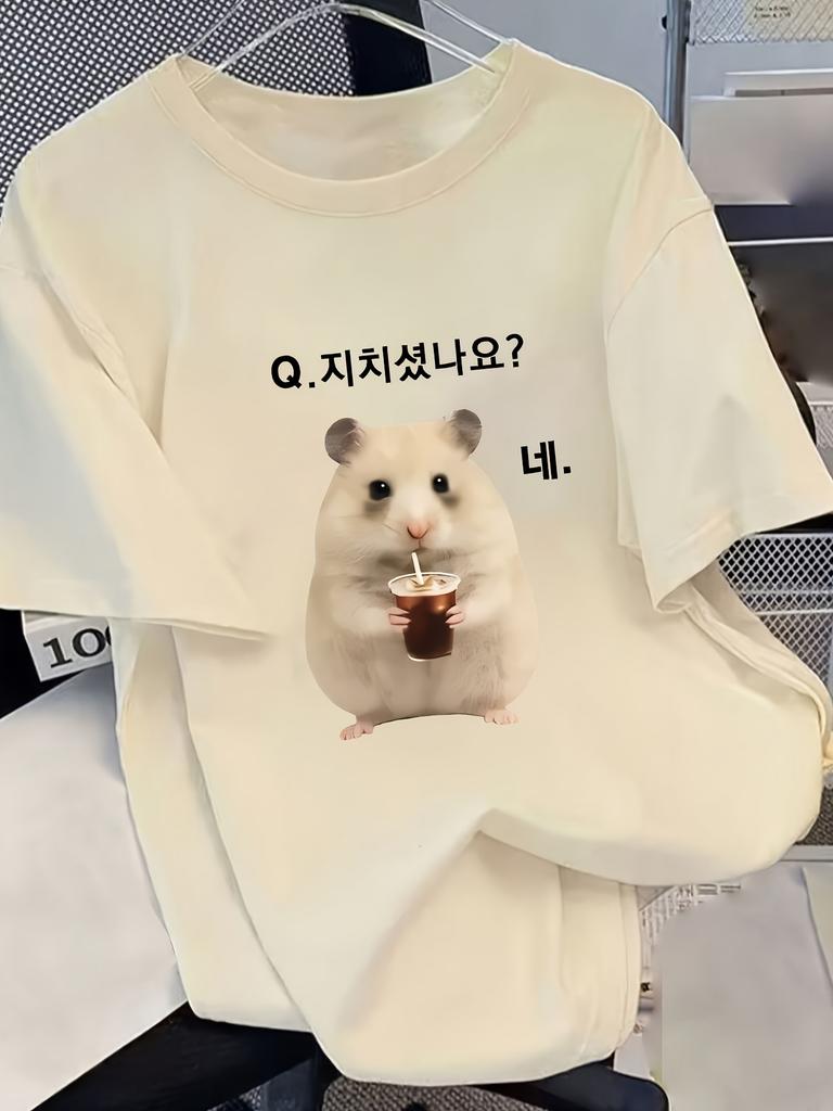 TShirt Short Sleeve Korean Hamster Creative Short Sleeve TShirt Funny Wind Comfortable Close To The Skin Daily Casual Wear Top