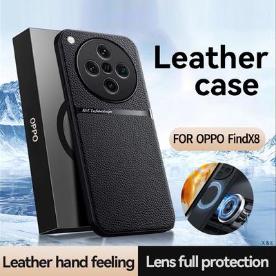 For OPPO Find X8 X8 Pro Leather Texture Built-in Magnetic TPU Soft Edge Anti-drop Anti-fingerprint Phone Case