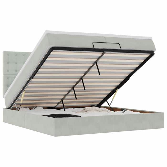 VidaXL Ottoman Bed Frame with Light Grey Mattress 200x200 Cm Velvet 3314486