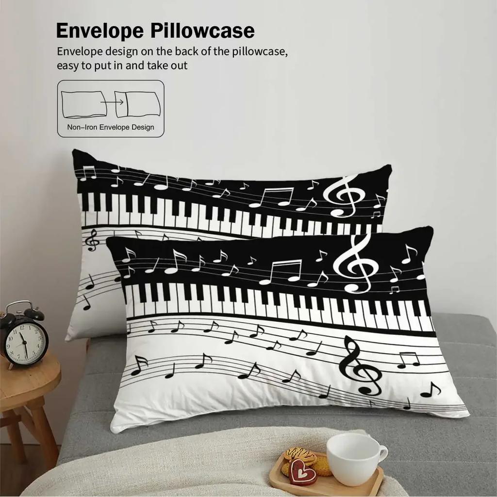 3pcs Music Score Pattern Printed Bedding Set 1*quilt Cover+2*pillowcasefor Teenagers and Adult Bedroom Birthday Gift