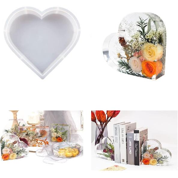 Resin Silicone Molds Large Heart Hexagon Resin Molds Deep Epoxy Resin Mold for Flowers Preservation Resin Art Resin Casting DIY (A-Heart)