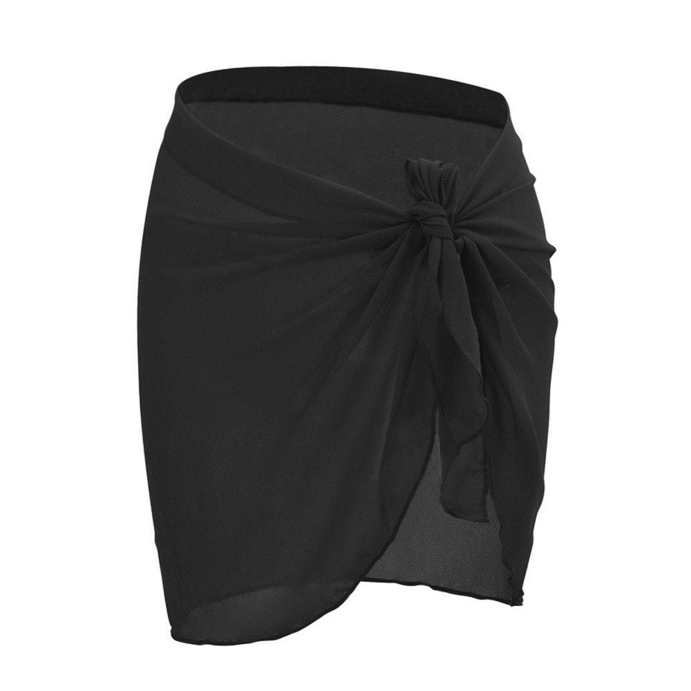 

Женский короткий прозрачный шифоновый саронг с запахом, новый пляжный купальник, бикини, прикрытие чёрный