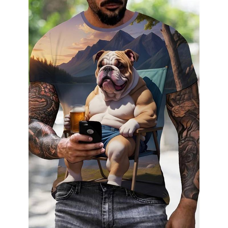 3D Puppy Pattern Printed Short Sleeved Summer Breathable Round Neck Top Men's T-shirts