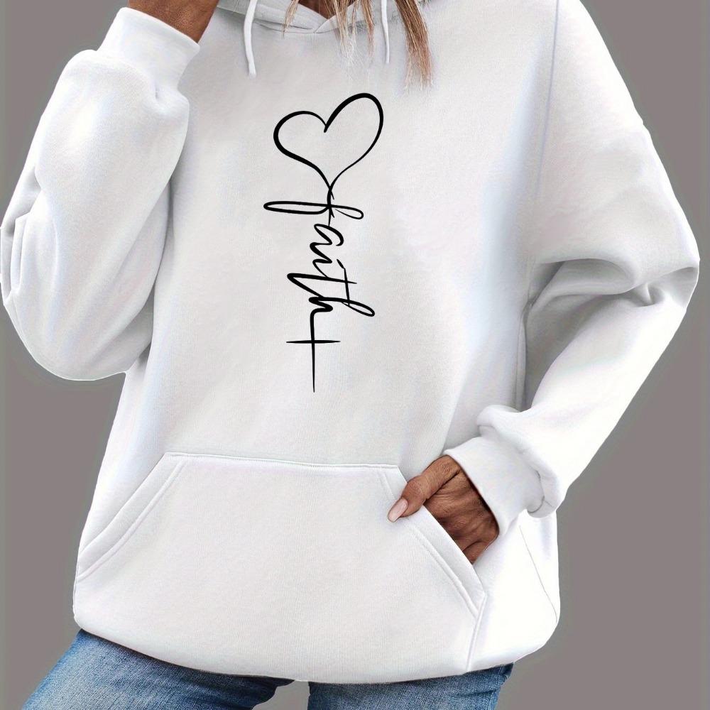 Women's Autumn and Winter Warm and Loose Casual Heart-shaped Cross Pattern Printed Velvet Long Sleeved Hooded Sweatshirt