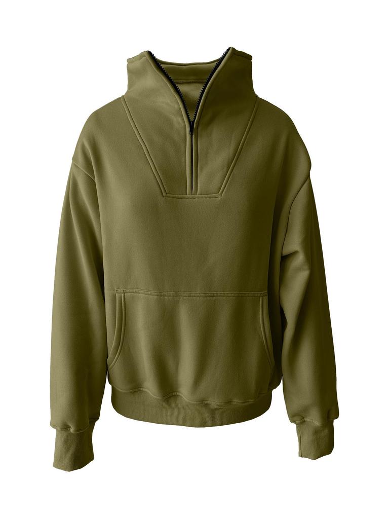 2025 Herbst/Winter Damen Casual Stehkragen Fleece-Sweatshirt mit Taschen und Reißverschluss.