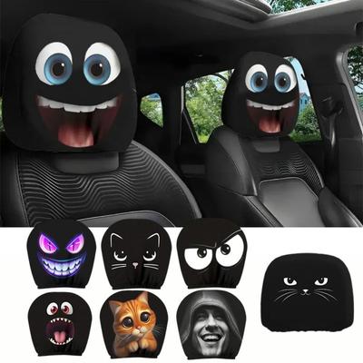 2Pcs Funny Face Expressions Car Pillowcase Cartoon Car Seat Headcover  Gift for Car Lover