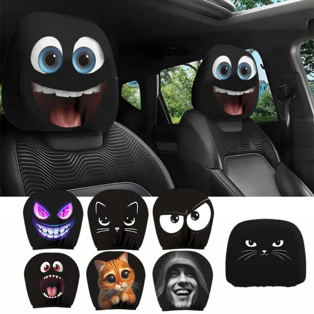 2Pcs Cartoon Car Pillowcase Exaggerated Car Seat Headcover Halloween Christmas Holiday