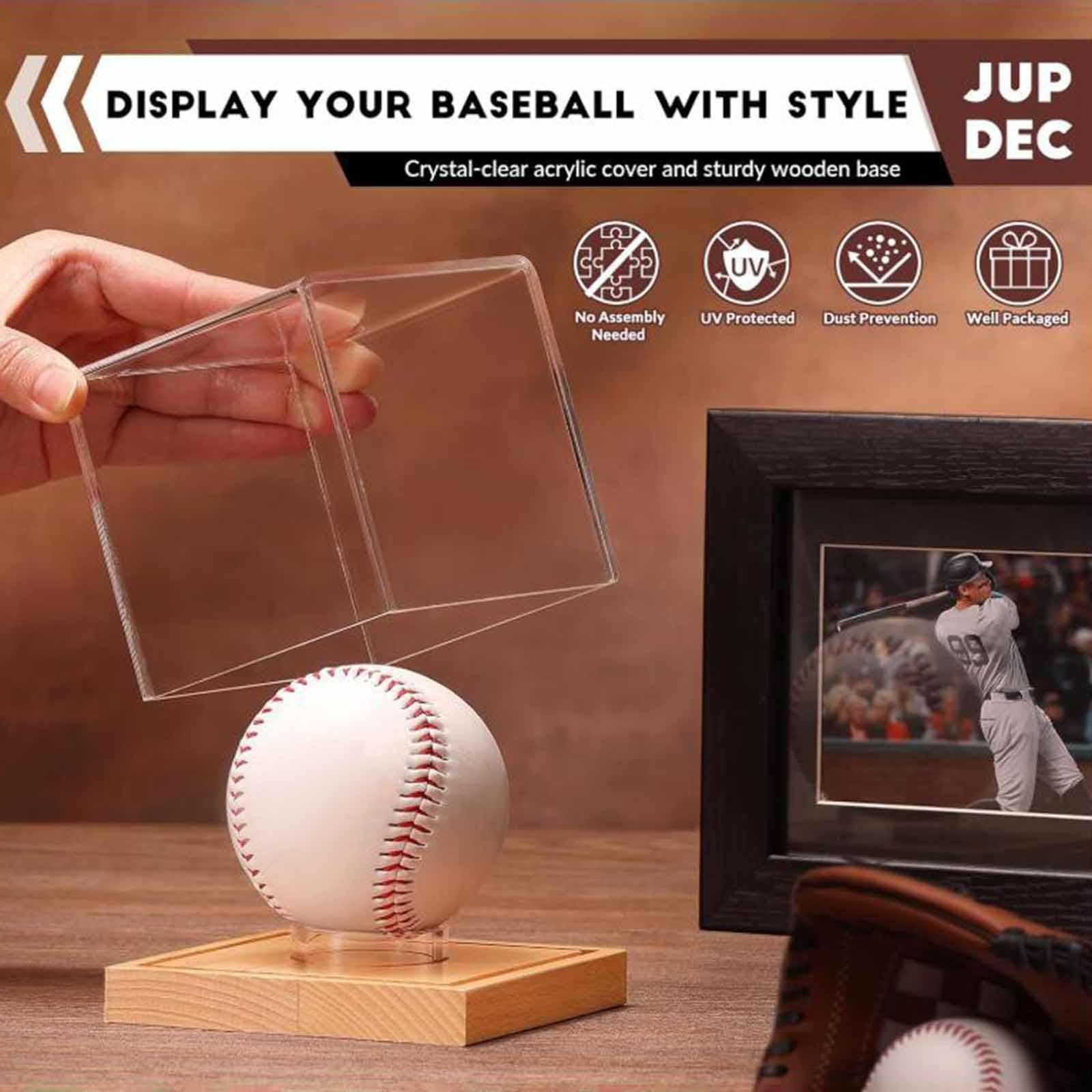 

Акриловый дисплей для бейсбольного мяча, подставка для мяча, спортивные подарки на День отца для папы, прозрачный Light Wood