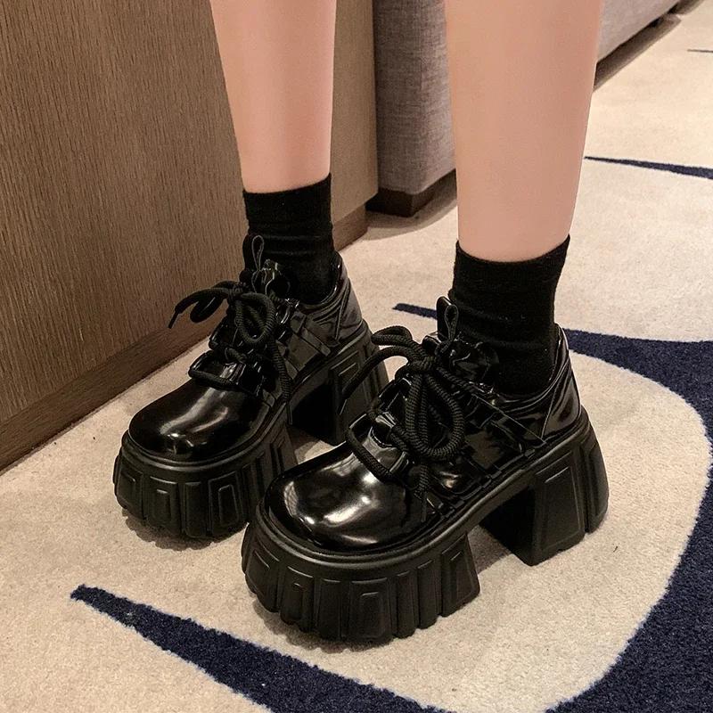 Fashion NEW Chunky Sneakers 2024 Autumn Casual Vulcanized Shoes Woman High Platform Breathable PU Leather 8CM Women Sports Dad Shoes