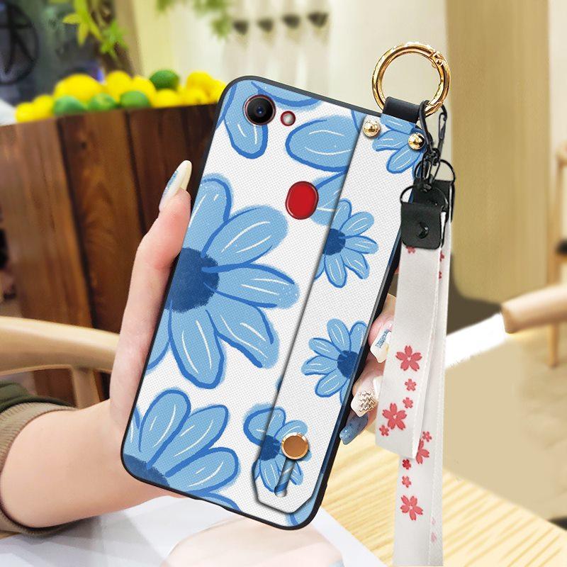 Silicone Phone Holder Phone Case For OPPO F7 Waterproof Oil Painting Fashion Design Durable Anti-dust Wrist Strap Flower